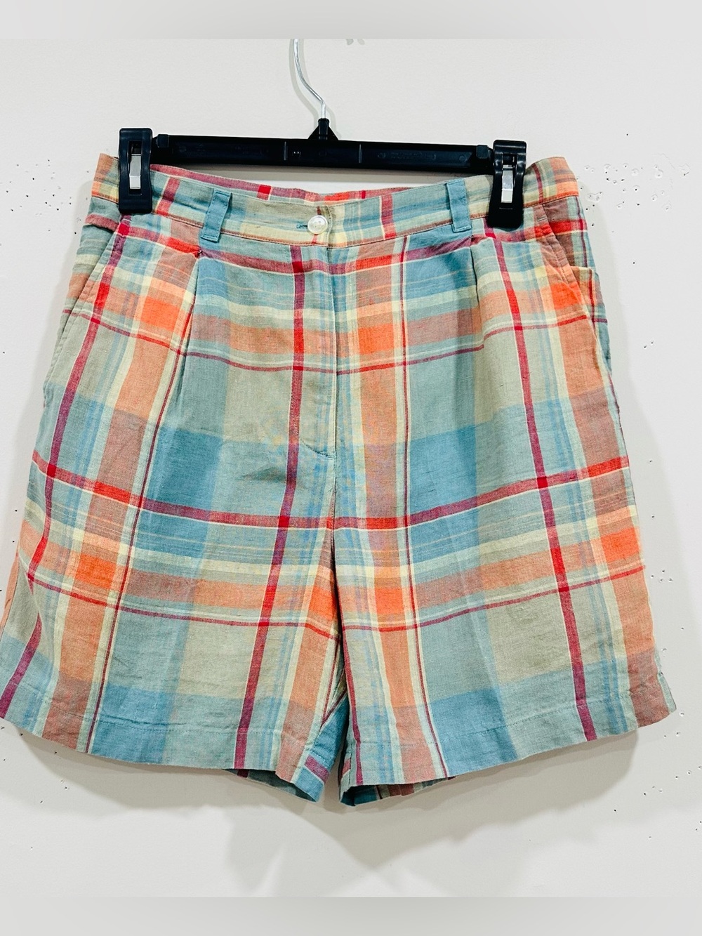 Vintage RALPH Ralph Lauren Womens 100% Linen  Plaid Shorts Sz 6 Preppy 90s